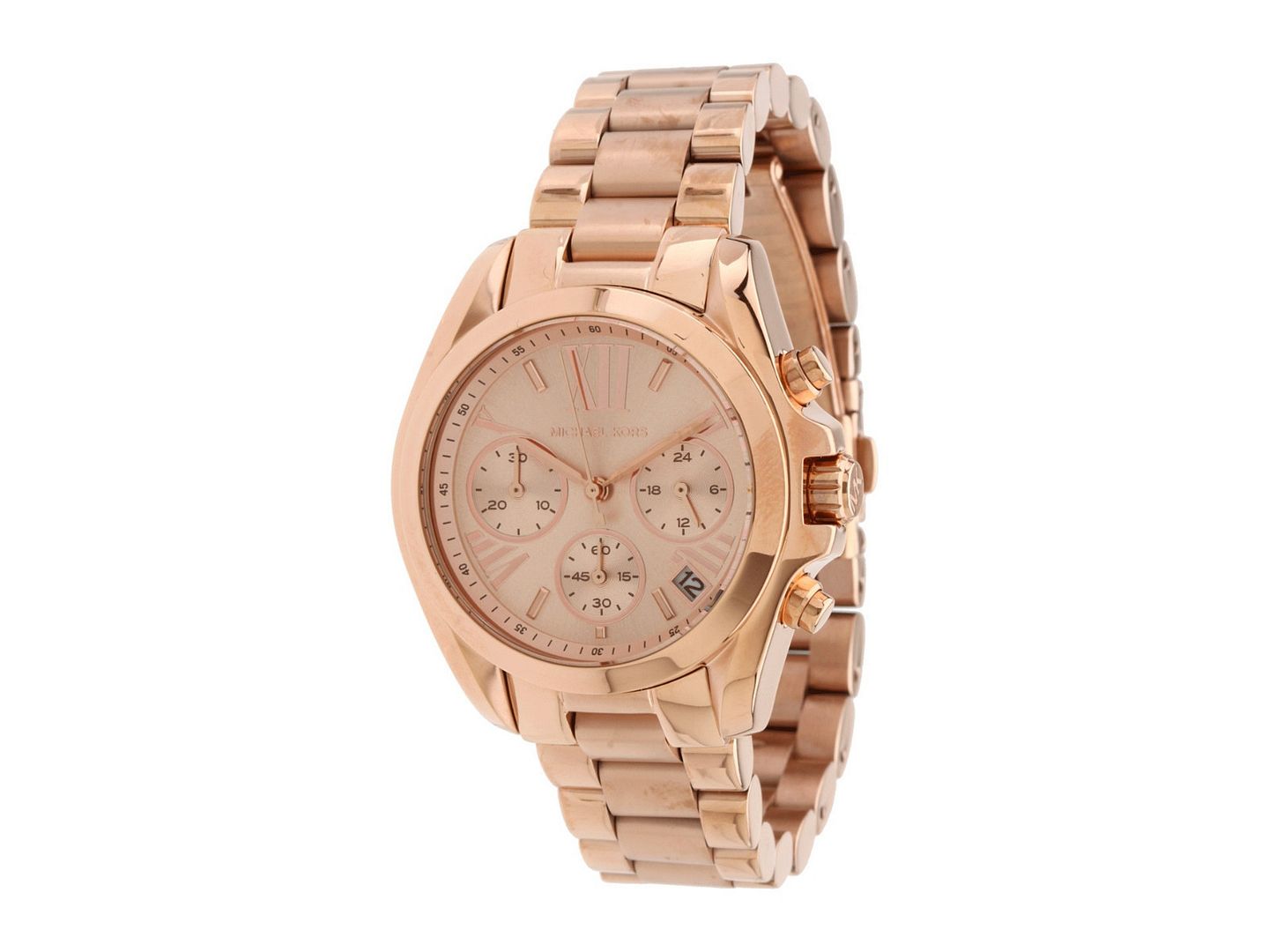 New Michael Kors MK5799 Bradshaw MidSize Rose GoldTone Chrono Ladies